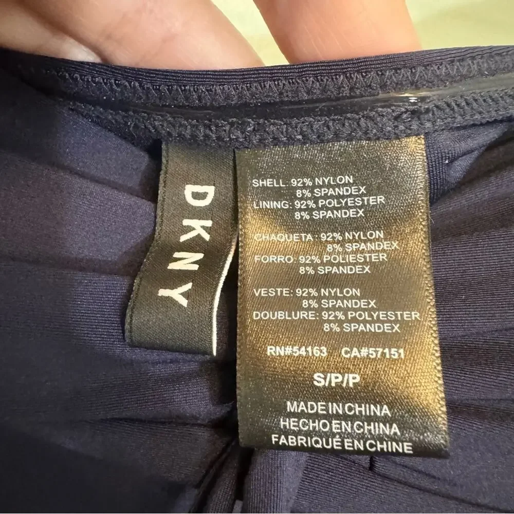DKNY Women's Navy Bow Tie Cinched Sweetheart Neck Bandeau‎ Tankini Top Small NWT